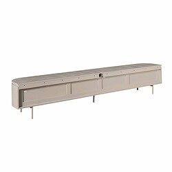 Elegante beige houten tv-meubel met schuifdeuren, modern design en ruime opbergmogelijkheden, perfect voor een strakke woonkamer inrichting.