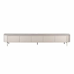Luxe tv-meubel van Mokana Meubelen in witgekalkt hout met strakke lijnen en metalen poten, perfect voor een moderne woonkamer.
