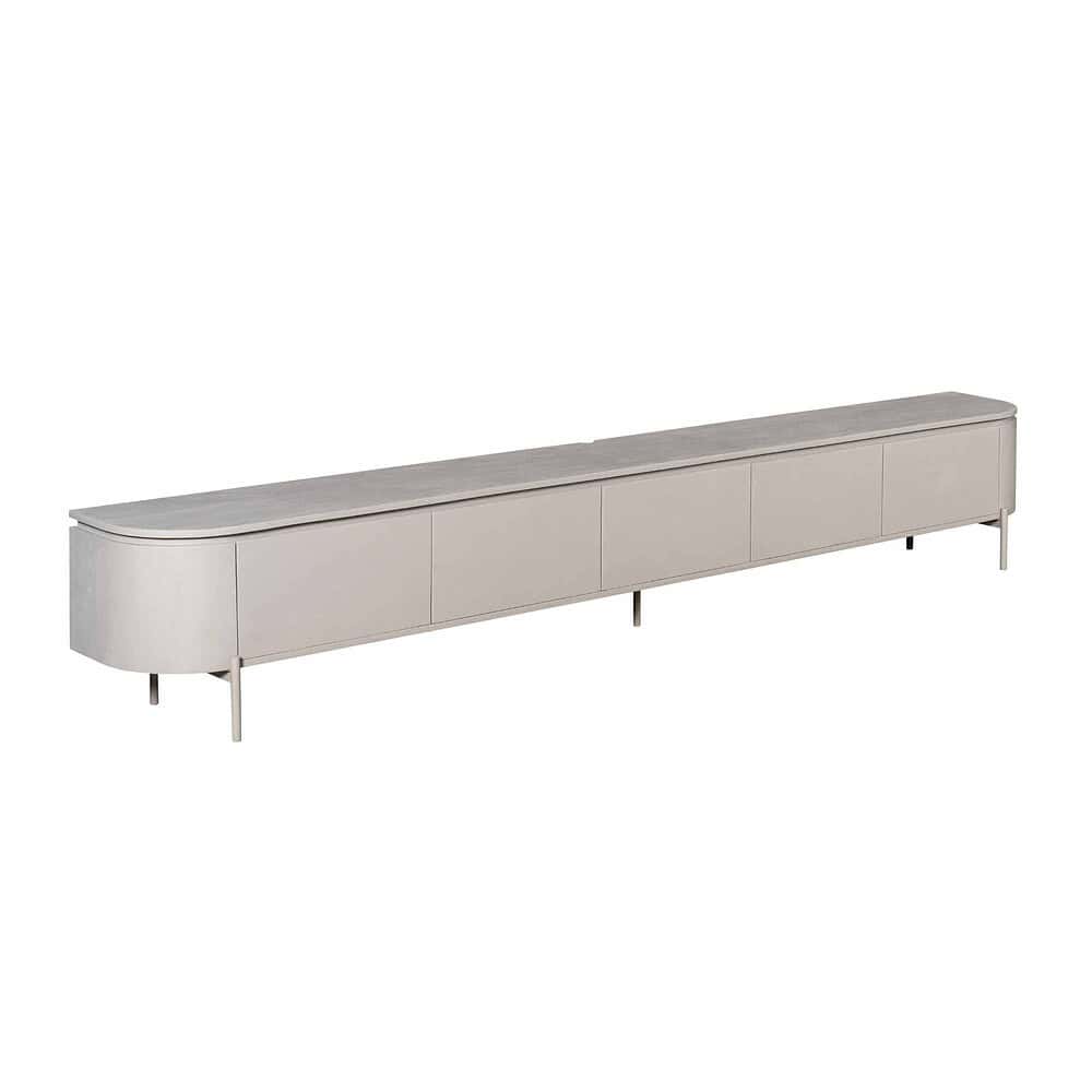 Zwarte houten tv-meubel met opbergruimte en moderne uitstraling, ideaal voor een stijlvolle woonkamer.