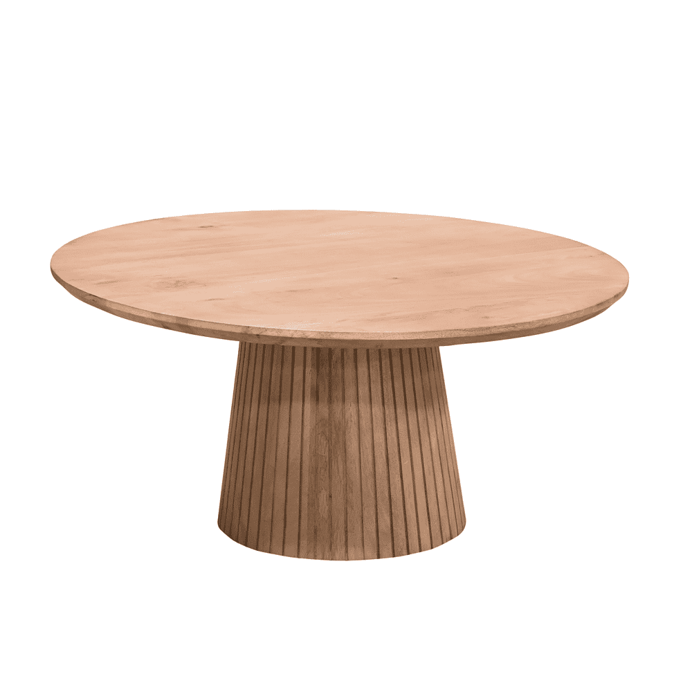 Massief houten ronde eettafel met unieke verticale houtnerf design, Scandinavisch geïnspireerd, handgemaakt, comfortabel en stijlvol voor elke moderne eetkamer.
