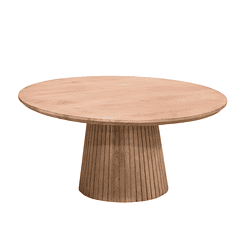 Massief houten ronde eettafel met unieke verticale houtnerf design, Scandinavisch geïnspireerd, handgemaakt, comfortabel en stijlvol voor elke moderne eetkamer.