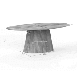 1826432.jpg|Uniek ontwerp van een houten eettafel met afgeronde hoeken, cederhouten afwerking, en maatgegevens voor maatwerk in een moderne eetkamer, perfect voor natuurlijke interieurs.|Elegante houten eettafel met afgeronde hoeken, afmetingen en details voor maatwerk. Geschikt voor moderne eetkamers en liefhebbers van natuurlijk hout. |Dit afbeelding toont een op maat gemaakte houten eettafel met afgeronde hoeken en een diameter van 210 cm, vervaardigd uit cederhout met een stevige basis van 70x100 cm. De tafel heeft een hoogte van 76 cm en een dunne rand van 3 cm, perfect voor strakke en tijdloze eetruimten. |Relevantie: hoog, omdat het maatwerk houten meubelstuk voor eetkamers centraal staat op de website Mokana Meubelen.