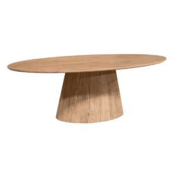 Massief houten eettafel met gewaagde, unieke voet – perfect voor modern en natuurlijk interieur.