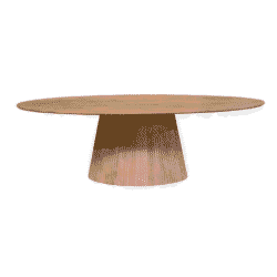 Strak houten eettafel met een ronde, brede tafelblad en een gedraaide voet, perfect voor moderne eethoeken, gemaakt van hoogwaardig natuurhout voor een elegante uitstraling.