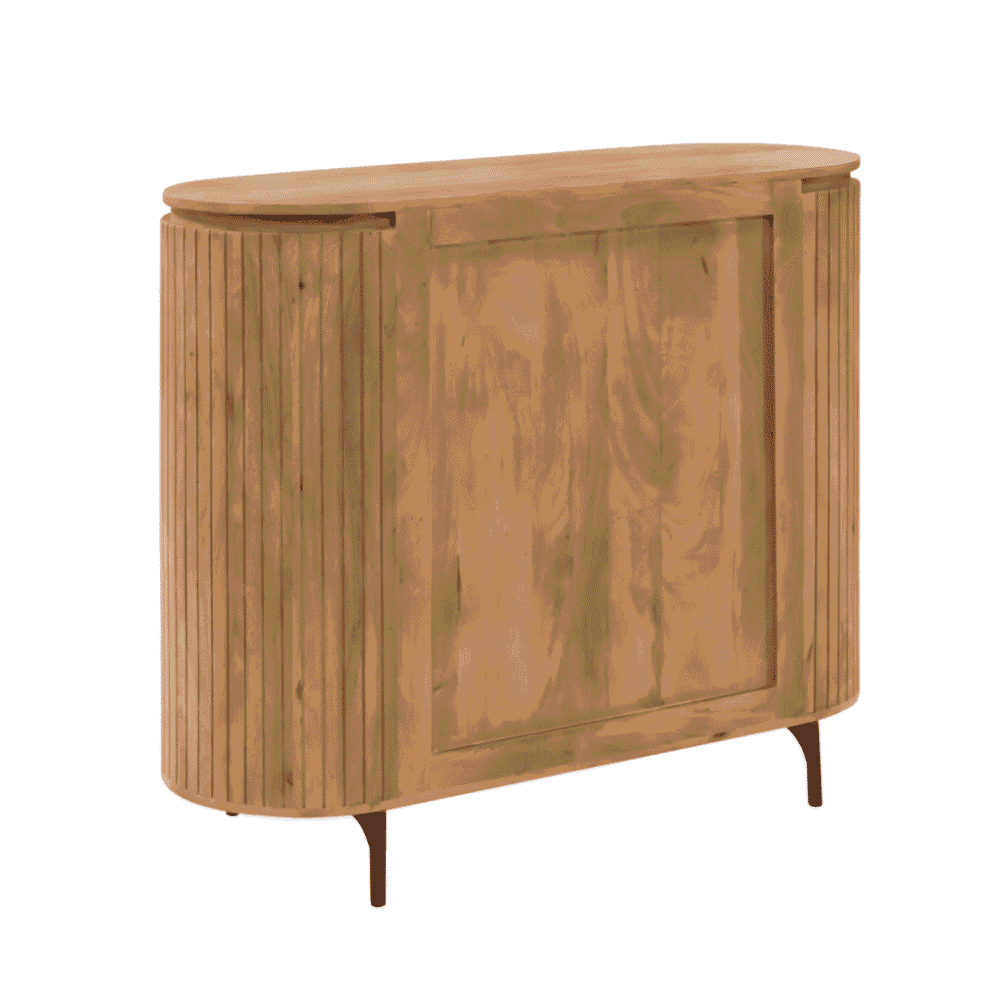 Houten buffetkast met natuurlijke afwerking en moderne design, perfect voor stijlvolle woonkamers en eetkamers. Mokana Meubelen biedt op maat gemaakte houten meubelstukken met hoogstaande kwaliteit.