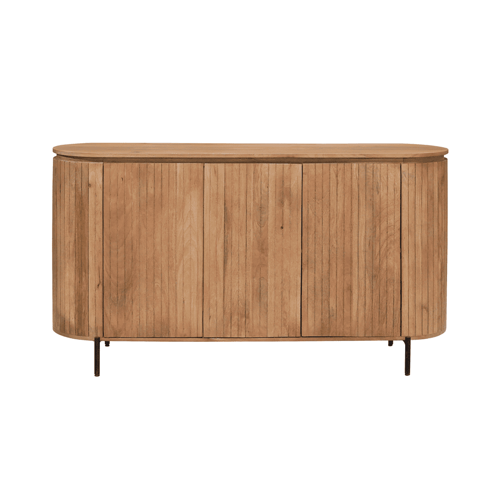 Massief houten buffetkast met zwart metalen poten, rustiek design, handgemaakt, perfect voor moderne en landelijke interieurs, multifunctioneel opbergmeubel, duurzame houtafwerking, elegant en functioneel meubelstuk.