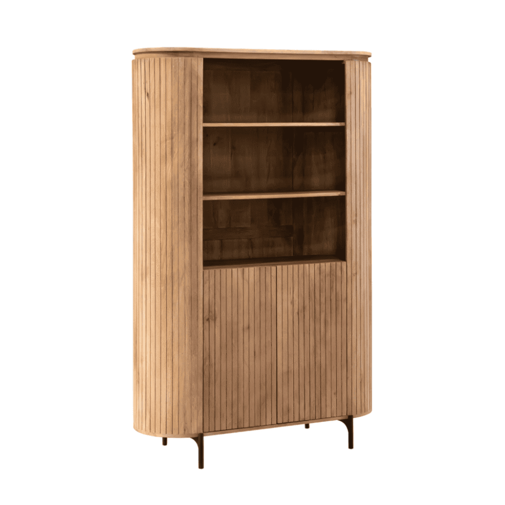 Massief houten vitrines kast, design woonkamer meubelen, landelijke opbergkast van naturel hout.