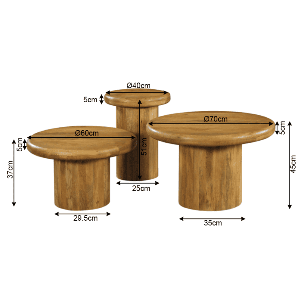 Massieve houten bijzettafels van Mokana Meubelen met elegante ronde vormen en robuuste kwaliteit. Perfect voor modern en natuurlijk interieur, verkrijgbaar in diverse afmetingen.