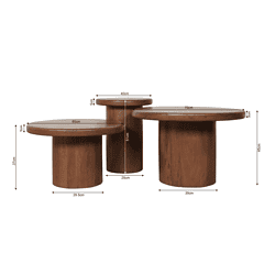 Warm houten bijzettafels met afmetingen en natuurlijke uitstraling, perfect voor modern en Scandinavisch interieur.