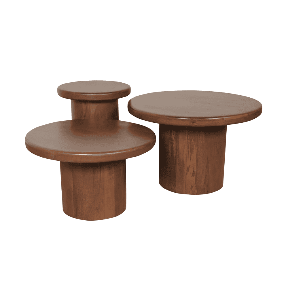 Lichte houten bijzettafels, design ronde eettafeltjes, Massief houten bijzettafels van Mokana Meubelen, Scandinavisch houten meubilair, multifunctionele stijlvolle bijzettafels, duurzame houten interieurproducten.