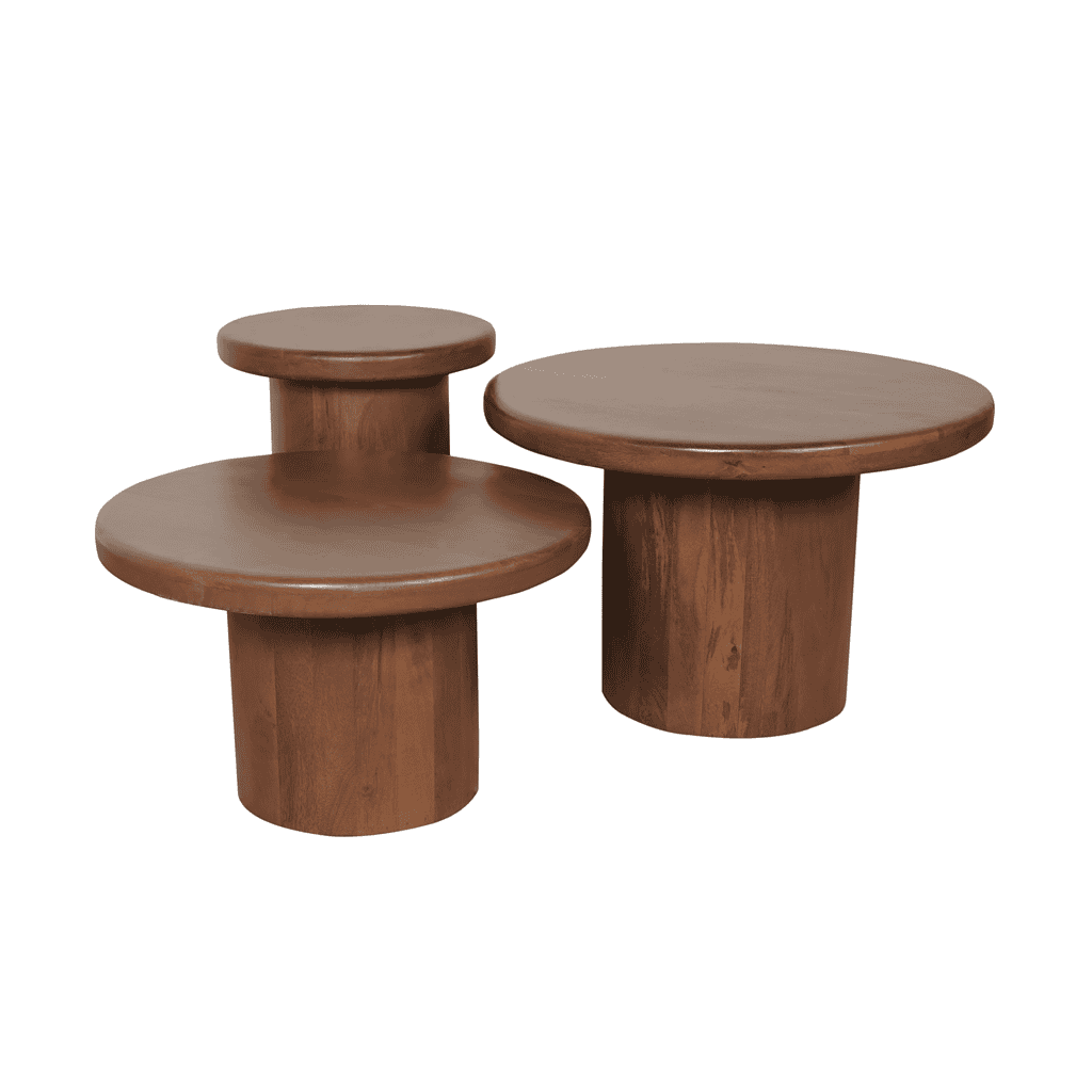 Lichte houten bijzettafels, design ronde eettafeltjes, Massief houten bijzettafels van Mokana Meubelen, Scandinavisch houten meubilair, multifunctionele stijlvolle bijzettafels, duurzame houten interieurproducten.