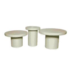 Moderne witte bijzettafels set, Mokana Meubelen, stijlvolle interieuraccessoires, minimalistisch design, hoogwaardig afgewerkt, ideaal voor woonkamer of slaapkamer, elegant en functioneel meubelstuk.