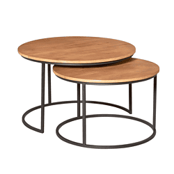 Moderne bijzettafels van Mangoen meubelen, met houten bladen en stevig zwart metalen frame geschikt voor woonkamer of Lounge.