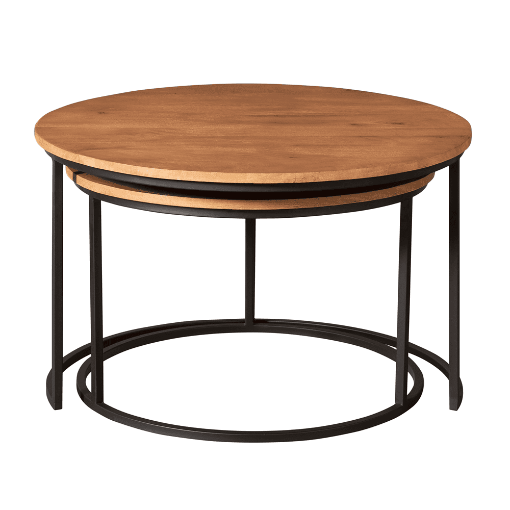 Elegant roestvrij houten bijzettafel met zwart metalen frame, modern design en multifunctioneel gebruik. Perfect voor in de woonkamer of als accessoire.