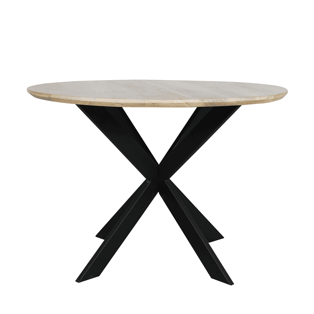 Mokana meubelen houten eettafel met zwart metalen onderstel, modern design, perfect voor interieur en woonkamer.