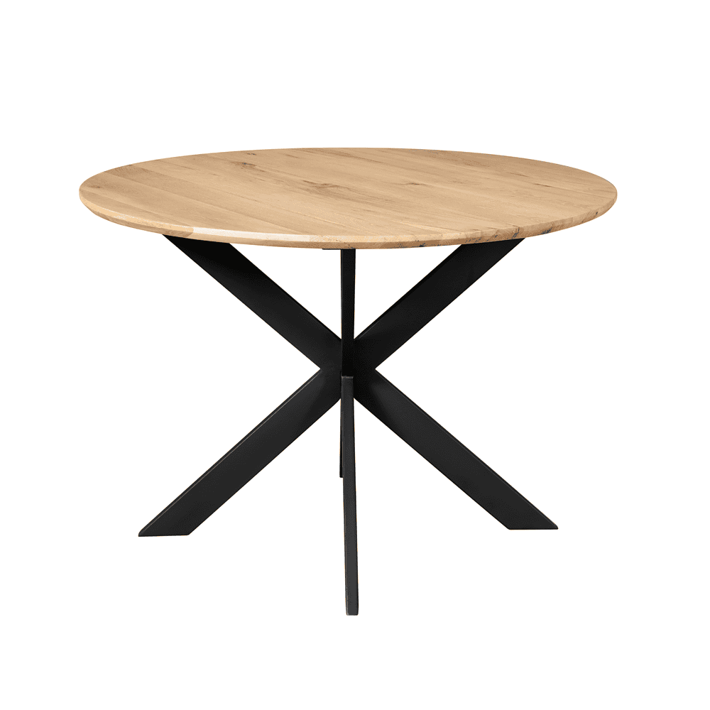 Robuuste houten eettafel met zwart metalen onderstel, modern design, perfect voor een eigentijdse woonruimte. Hecht waarde aan kwalitatief en design meubelen van Mokana Meubelen.