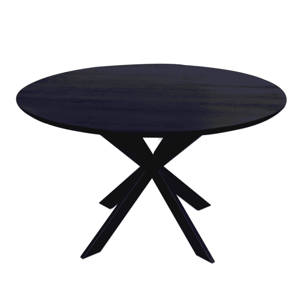 Stoere zwarte houten eettafel, modern ontwerp, perfect voor eigentijdse interieurstyling, geschikt voor dagelijks gebruik en gezellige diners.