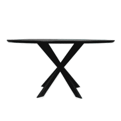 Elegante zwart houten eettafel met moderne kruisvoet design, perfect voor stoere en luxe interieurdecoratie.