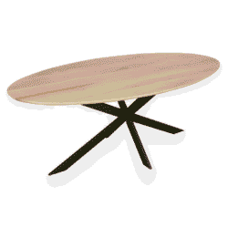 Elegante eettafel met houten blad en zwart metalen onderstel, perfect voor moderne woonkamers en eetkamers. Handgemaakt en duurzaam design, geschikt voor elke interieurstijl.