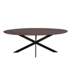 Efficiënte, moderne eettafel met een elegant eikenhouten blad en een zwart metalen onderstel, perfect voor een stijlvolle en functionele eetruimte.