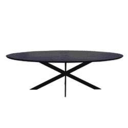 Stevige zwarte eettafel met modern design en luxe afwerking, perfect voor een stijlvolle eethoek of vergaderruimte. Duurzaam en tijdloos meubel van Mokana Meubelen voor elke setting.