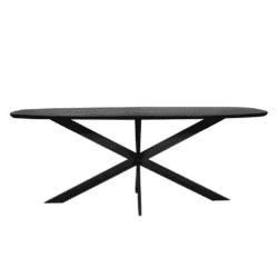Strakke moderne zwarte eettafel met geometrisch onderstel, perfect voor een eigentijdse eetkamer of kantoorruimte. Elegante designmeubel van hoge kwaliteit, ideaal voor stijlvol interieur.