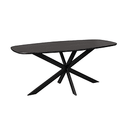 Strak zwart eettafel met uniek geometrisch onderstel, perfect voor modern interieur en ontspannen dineren.