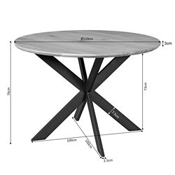 Robuuste ronde eettafel van massief hout met zwart metalen onderstel, perfect voor modern interieur en eetkamers. Handgemaakt meubel met ruime afmetingen voor gezellige diners en bijeenkomsten.