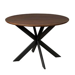 Stijlvolle eikenhouten tafel met zwart metalen onderstel, perfect voor modern interieur en eetkamers. Op maat gemaakte houten meubelen van Mokana Meubelen.