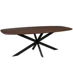 Elegante houten eettafel met zwart metalen onderstel, perfect voor moderne interieurs en gezellig dineren.