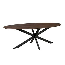 Elegante massief houten eettafel met zwart metalen onderstel, modern design, perfect voor een stijlvolle eetruimte of vergaderruimte.