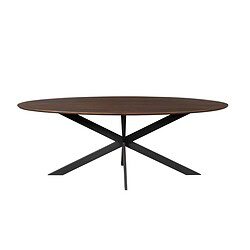 Elegante houten eettafel met zwart metalen onderstel, modern design, perfect voor eetkamers en woonkamers, duurzame en handgemaakte meubelstukken van Mokana Meubelen.