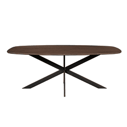 Elegante houten eettafel met zwart metalen kruisonderstel, perfect voor moderne en Scandinavische interieurs. Tijdloze en duurzame meubelstijl voor dagelijks gebruik en speciale gelegenheden.