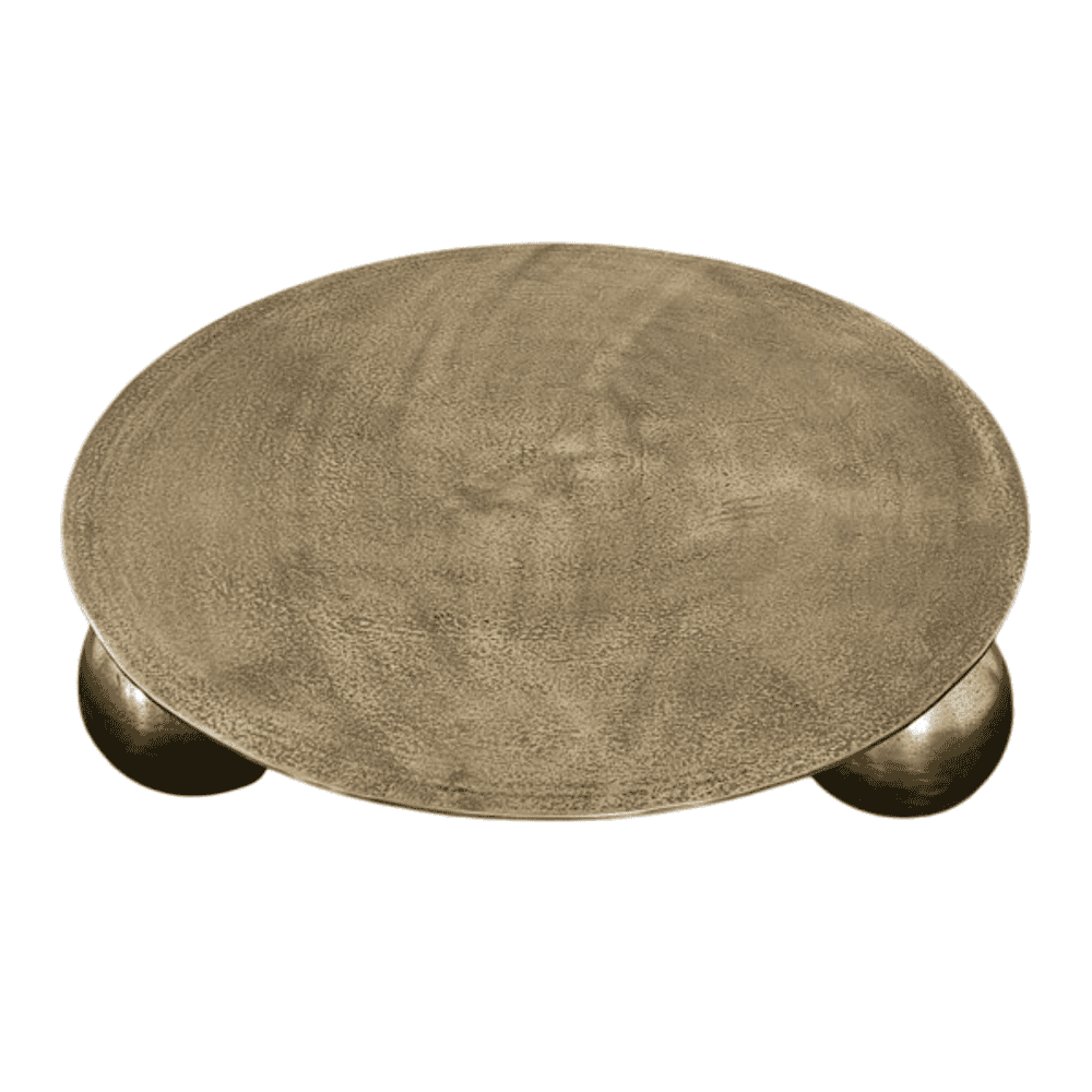 Elegante bronzen salontafel met ronde tafelblad en sculpturale voeten, perfect voor moderne woonkamers en stijlvolle interieurinterieurs.