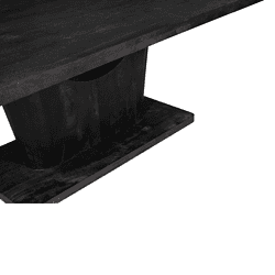 Robuuste zwarte houten eettafel met stoer design, perfect voor moderne interieurs, vervaardigd door Mokana Meubelen, Italiaanse kwaliteit, duurzame afwerking.