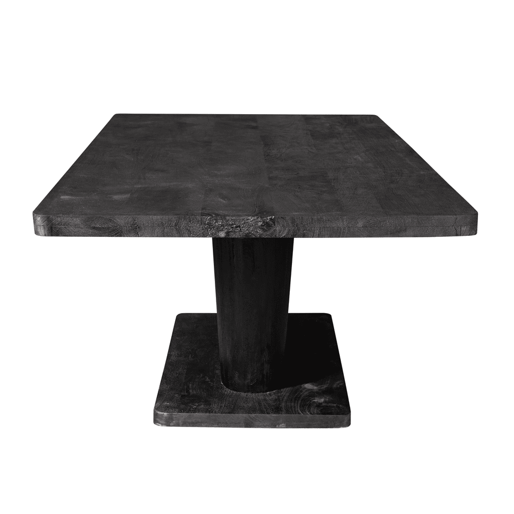 Unieke zwart houten eettafel met robuust ontwerp en hoogwaardige afwerking, perfect voor moderne en landelijke interieurs. Elegante combinatie van natuurlijke materialen en vakmanschap.