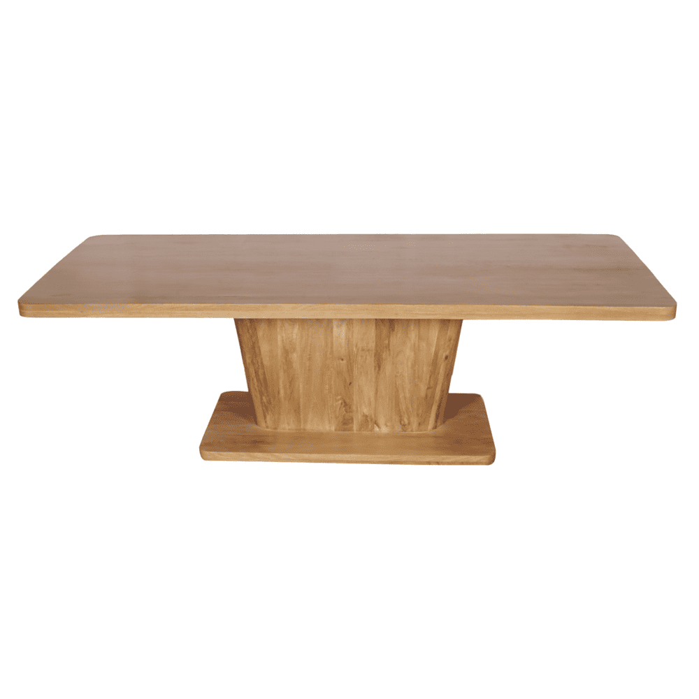Massief houten eettafel met uniek design en natuurlijke afwerking, perfect voor moderne en landelijke interieurs, gemaakt door Mokana Meubelen.