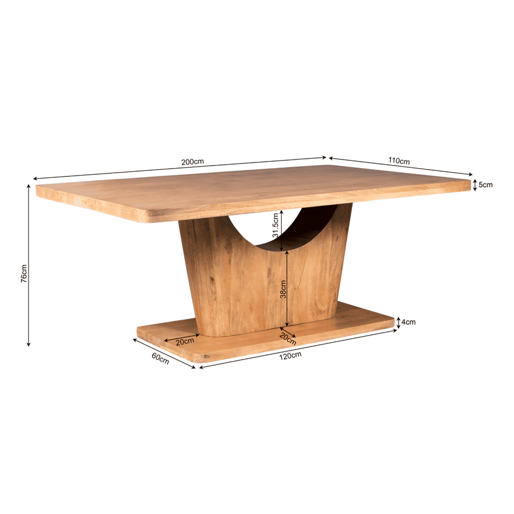 Robuuste eettafel van massief hout met uniek design en afmetingen 200x110 cm, perfect voor moderne eetkamers en keukens, gemaakt door Mokana Meubelen.