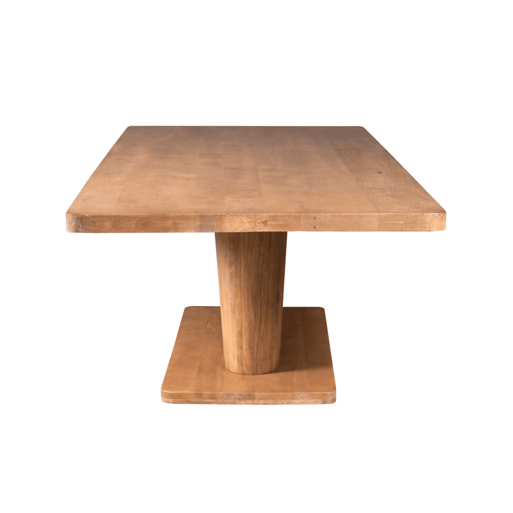 Robuuste eettafel van massief hout met een modern ontwerp, geschikt voor gezellige eettafels en stijlvolle interieurs. Perfect voor een landelijke of Scandinavische woonstijl.