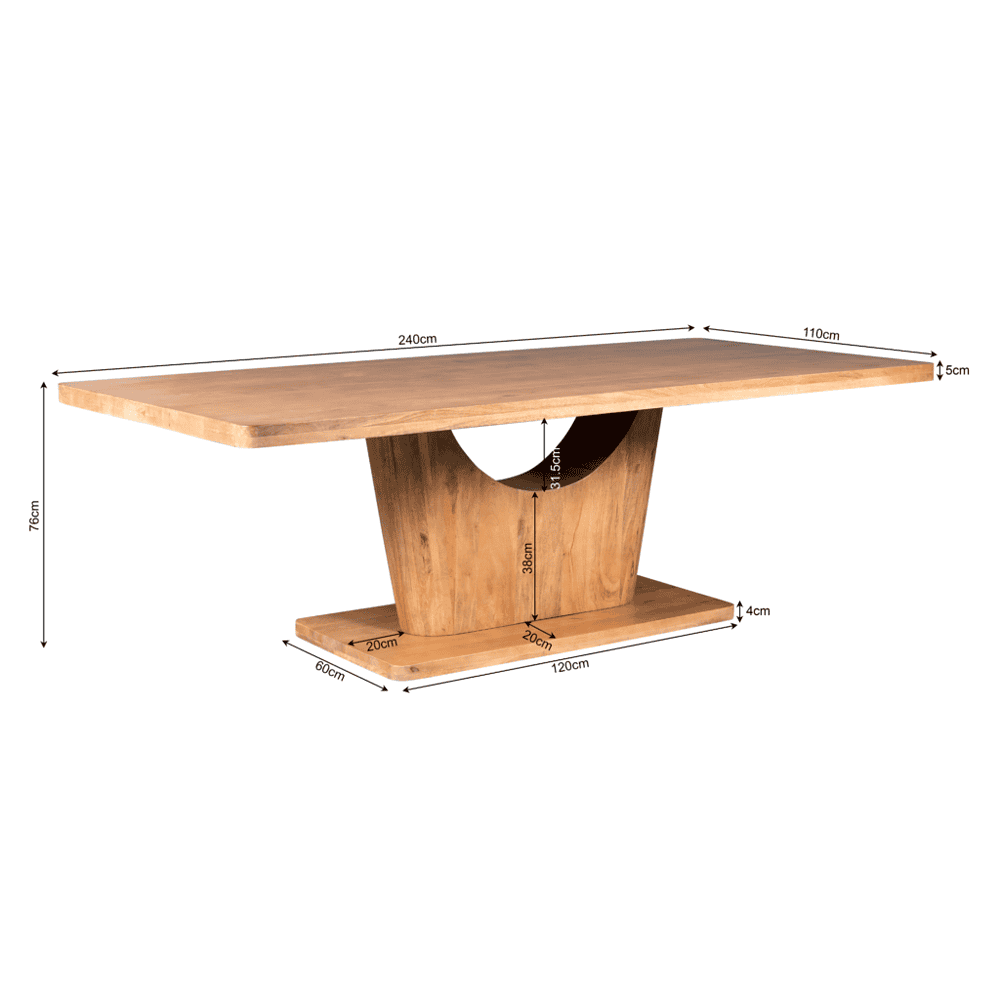Massief houten eettafel met moderne design en afmetingen, perfect voor een stijlvolle eetruimte. Gemaakt van hoogwaardig natuurhout voor duurzaamheid en tijdloosheid.