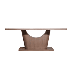 Strak houten eettafel met cirkelvormige basis, design meubel uit de collectie van Mokana Meubelen, perfect voor moderne eetkamers en interieurstyling, vervaardigd uit hoogwaardig hout.