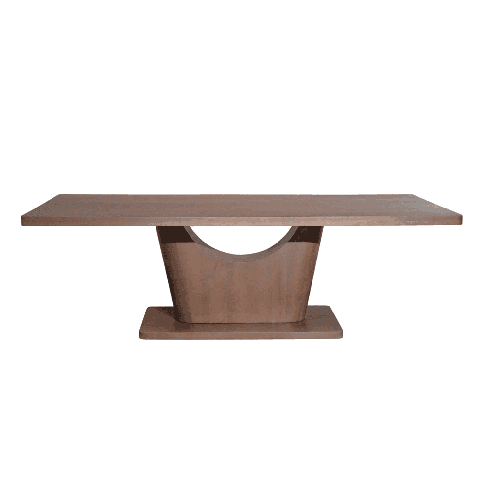 Hoogwaardige houten eettafel met modern design, Mokana Meubelen, landelijke en stijlvolle look, perfect voor elegante en functionele woonruimtes.
