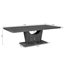Elegante eettafel van massief hout, afgewerkt in een donkere afwerking, met afmetingen 240x110 cm en een hoogte van 76 cm, perfect voor moderne eetkamers en rustieke interieurs.