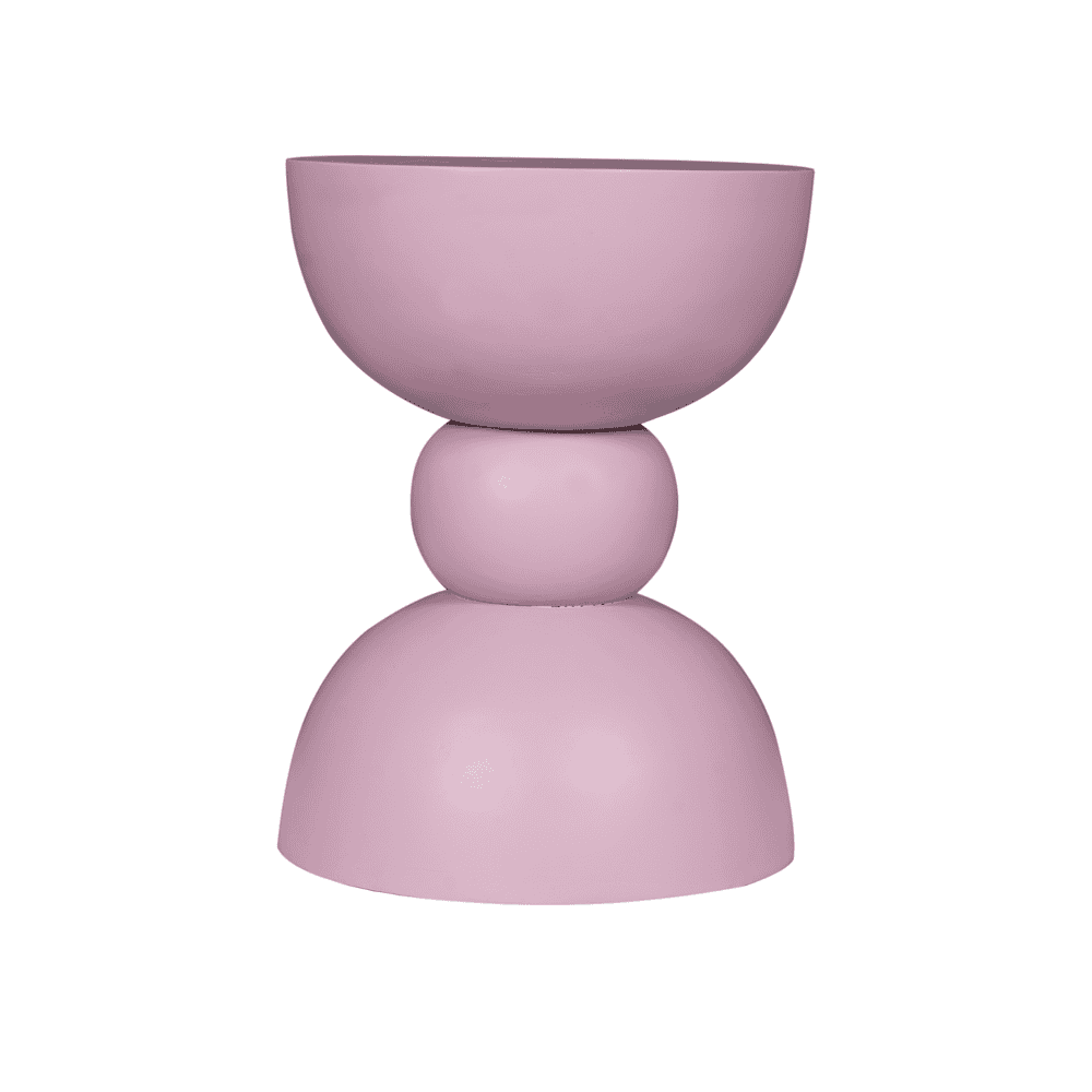 Hoog gladde ronde bijzettafel van mokana meubelen in lichtroze kleur.