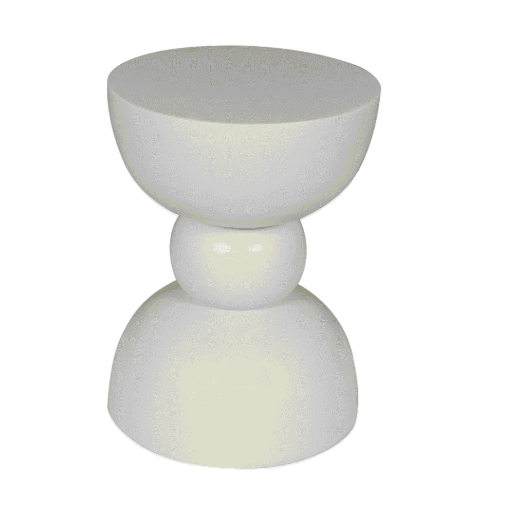 Strak wit bijzettafeltje met geometrisch design, gemaakt van kunststof, modern en minimalistisch, perfect voor een eigentijdse woonkamer of slaapkamer.