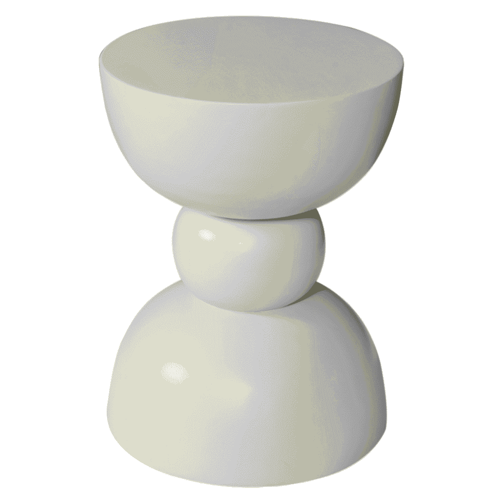 Moderne witte bijzettafel met uniek bolvormig ontwerp, perfect voor modern interieur en multifunctioneel gebruik.