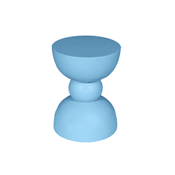 Modern blauw houten bijzettafel met uniek sculpturaal ontwerp, perfect voor een eigentijdse woonkamer of tuininterieur.