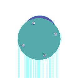 Vooraanzicht van een rond, lichtblauw tafelblad met antislipvoetjes.