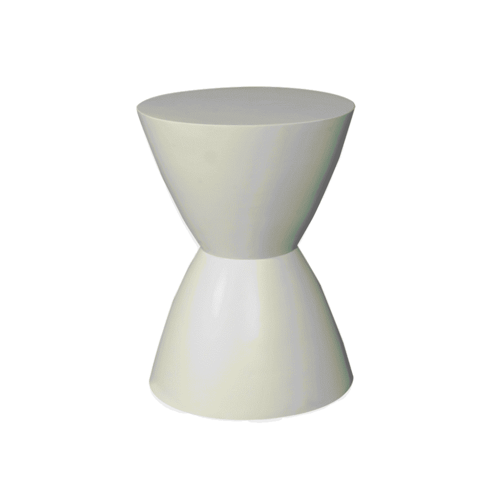 Minimalistische wit afgeronde bijzettafel van hout met een cross-over design, modern en elegant, perfect voor in de woonkamer of slaapkamer als functionele en stijlvolle interieuraccessoire.