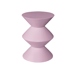 Unieke roze houten bijzettafel met moderne en speelse vorm, perfect voor woonkamer of slaapkamer, ontworpen door Mokana Meubelen voor een stijlvolle inrichting.